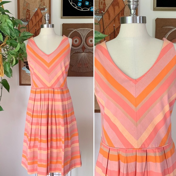 Lands' End Dresses & Skirts - Lands’ End Orange Pink Chevron Striped Dress, 10